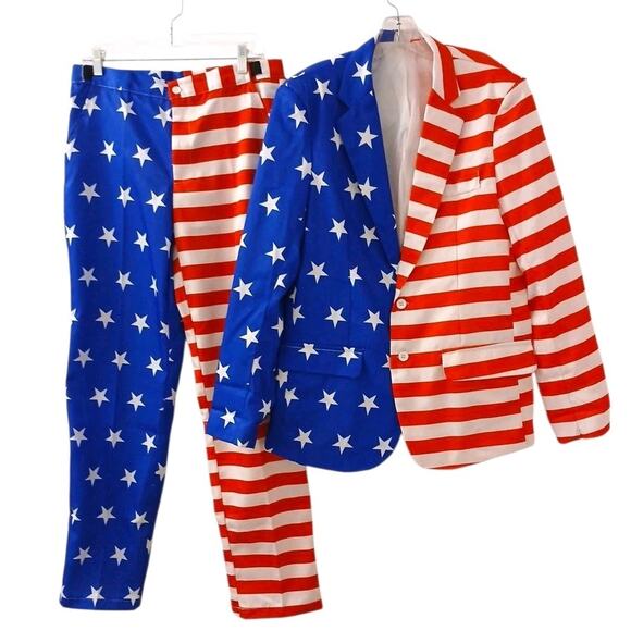Stars & Stripes USA Flag American Novelty Suit Sz M Red White Blue Event Costume - Picture 1 of 16